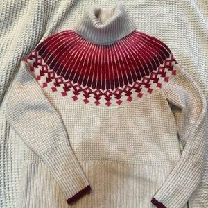 L.L. Bean Red and Cream fair isle soft Turtleneck Sweater